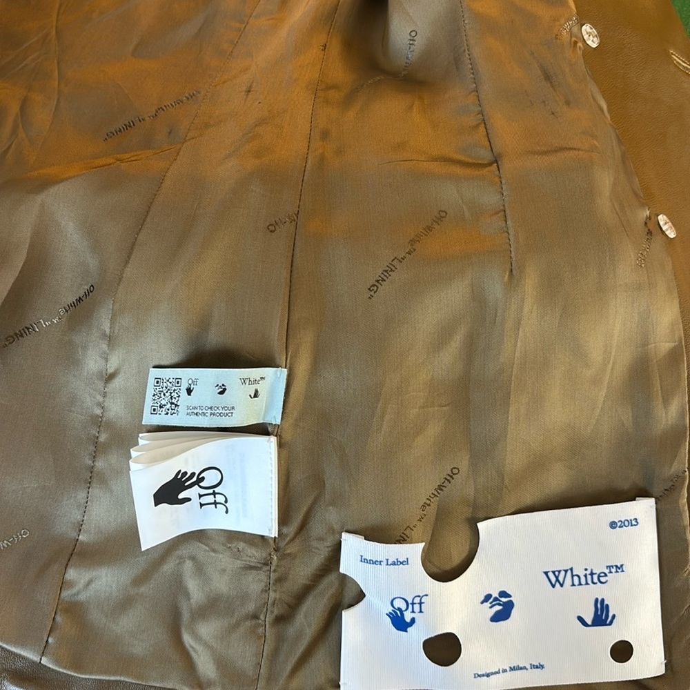 2013 100% Authentic OFF-WHITE Virgil Abloh Leather Blazer Jacket Military Green - Picture 13 of 16
